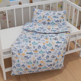 Dětské bavlněné povlečení do postýlky Sandra SA-673 Podmořský svět modrý - detail 1 - Biante.cz