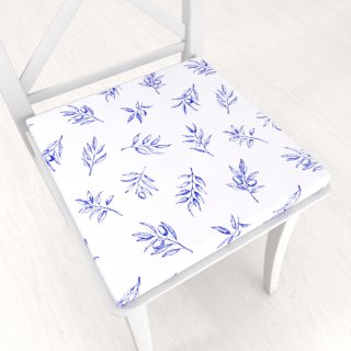 Teflónový štvorcový podsedák TF-114 Modré olivové vetvičky na bielom - 38x38x3 cm - Biante.sk