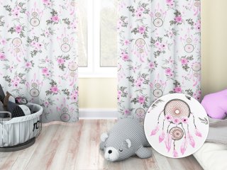 Dětský bavlněný závěs Sandra SA-476 Růžové lapače snů a růže II. - Biante.cz Dětský bavlněný závěs Sandra SA-476 Růžové lapače snů a růže II. - Biante.cz