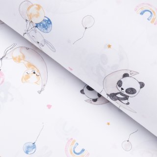 Dětská bavlněná látka/plátno Sandra SA-374 Pandy lišky a zajíčci s balónky - šířka 160 cm - Biante.cz