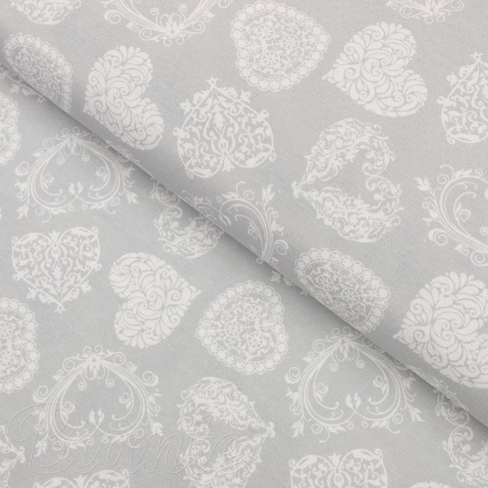 Dekorační látka PML-071 Srdce s ornamenty na šedém - šířka 150 cm - Biante.cz