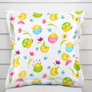Bavlněný povlak na polštář s lemem Sandra SA-074 Žlutá kuřátka - Biante.cz