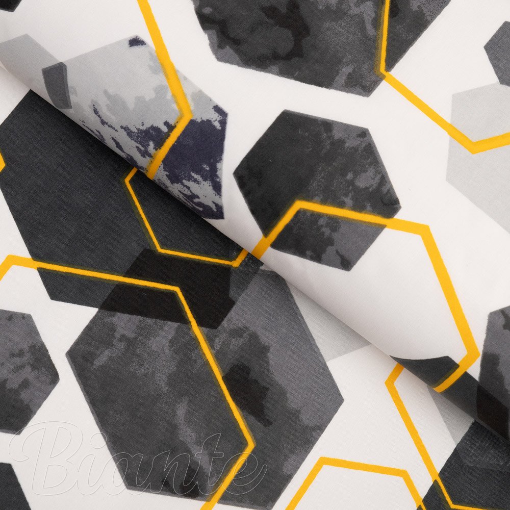 Bavlněná látka/plátno Sandra SA-568 Šedo-modrofialové mramorové hexagony na bílém - šířka 160 cm - Biante.cz