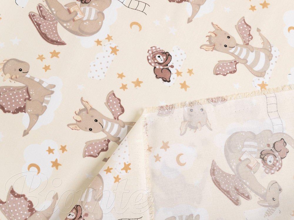 Dětská bavlněná látka/plátno Sandra SA-467 Dráčci na žlutobéžovém - šířka 160 cm - detail 4 - Biante.cz