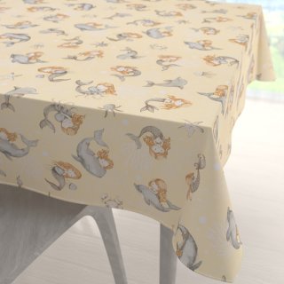 Dětský bavlněný čtvercový ubrus Sandra SA-670 Šedo-hnědé mořské panny s delfíny na žlutobéžovém - Biante.cz Dětský bavlněný čtvercový ubrus Sandra SA-670 Šedo-hnědé mořské panny s delfíny na žlutobéžovém - Biante.cz