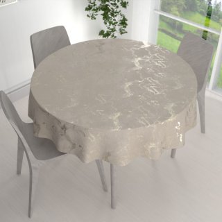 Zamatový okrúhly obrus Isabela IBL-018 Zlatý/dymový mramor na púdrovo béžovom - detail 1 - Biante.sk