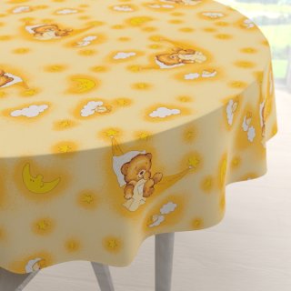 Dětský bavlněný kulatý ubrus Sandra SA-727 Spící medvídci na žlutooranžovém - Biante.cz