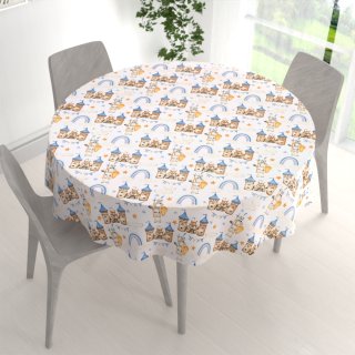 Dětský bavlněný kulatý ubrus Sandra SA-666 Modro-hnědé hrady a rytíři na bílém - detail 1 - Biante.cz Dětský bavlněný kulatý ubrus Sandra SA-666 Modro-hnědé hrady a rytíři na bílém - detail 1 - Biante.cz