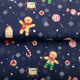 Vánoční PVC ubrus Vánoční perníčky a cukrovinky na tmavě modrém PV-194 - metráž š. 140 cm - detail 1 - Biante.cz Vánoční PVC ubrus Vánoční perníčky a cukrovinky na tmavě modrém PV-194 - metráž š. 140 cm - detail 1 - Biante.cz