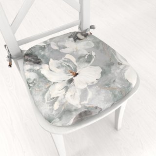 Zamatový oblý podsedák Tamara TMR-016 Designové kvetiny na sivozelenom - 39x37x3 cm - Biante.sk