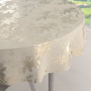 Sametový kulatý ubrus Isabela Flower IBL-023 Zlaté květy na krémovém - Biante.cz