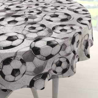 Detský bavlnený okrúhly obrus Sandra SA-776 Čierno-sivé futbalové lopty - Biante.sk