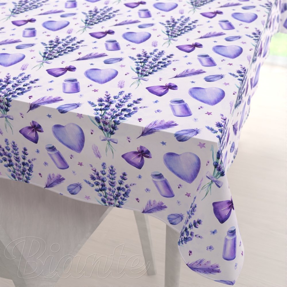 Dekorační obdélníkový ubrus PML-055 Levandule a srdce na bílém - Biante.cz