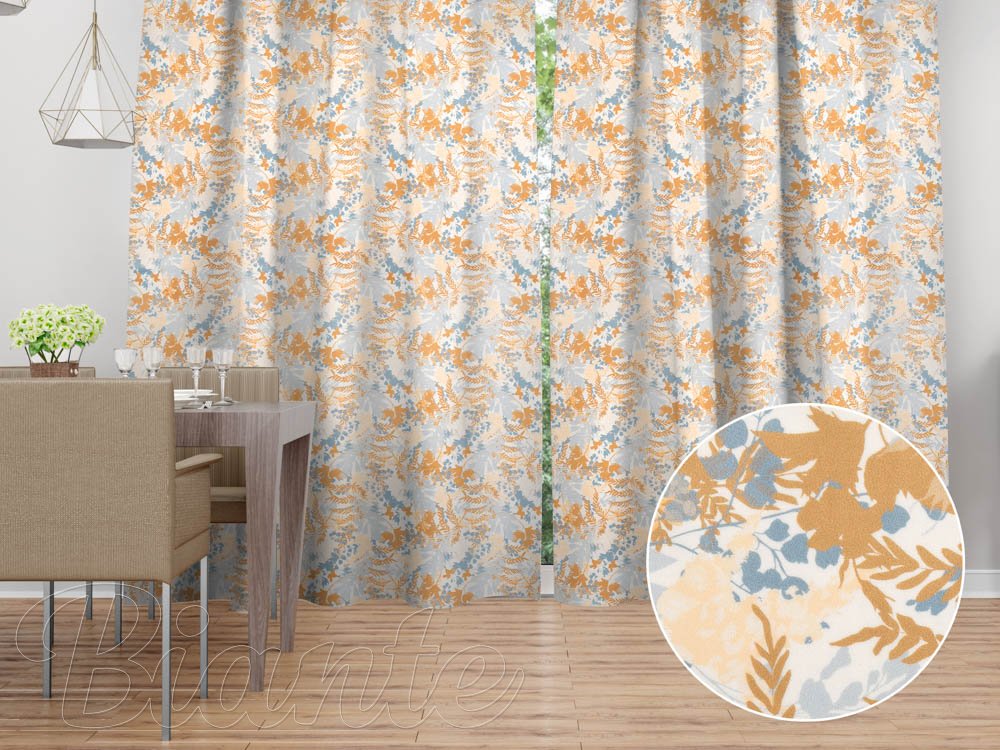 Sametový závěs na míru Tamara TMR-043 Hnědo-modré designové rostliny - Biante.cz