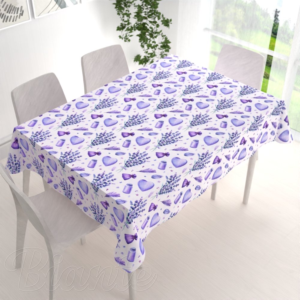 Dekorační obdélníkový ubrus PML-055 Levandule a srdce na bílém - detail 1 - Biante.cz