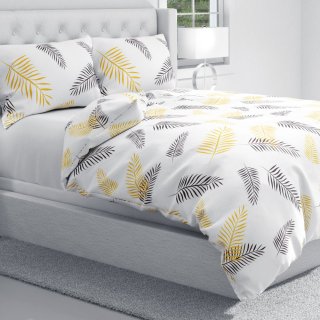 Bavlněné ložní povlečení Sandra SA-219 Zlaté a černé palmové listy na bílém - detail 1 - Biante.cz Bavlněné ložní povlečení Sandra SA-219 Zlaté a černé palmové listy na bílém - detail 1 - Biante.cz