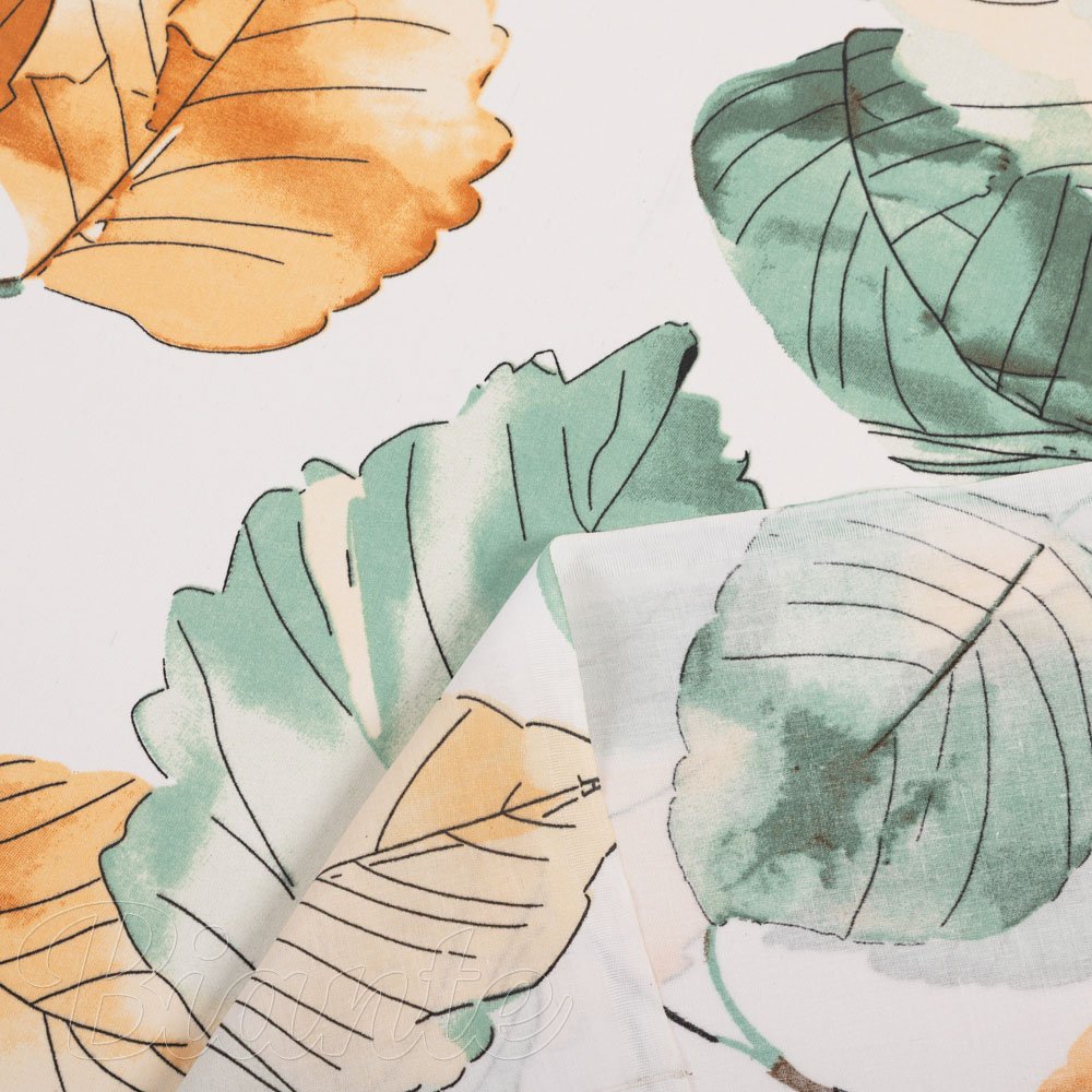 Bavlněná látka/plátno Sandra SA-748 Hnědo-zelené akvarelové listy na bílém - šířka 160 cm - detail 4 - Biante.cz