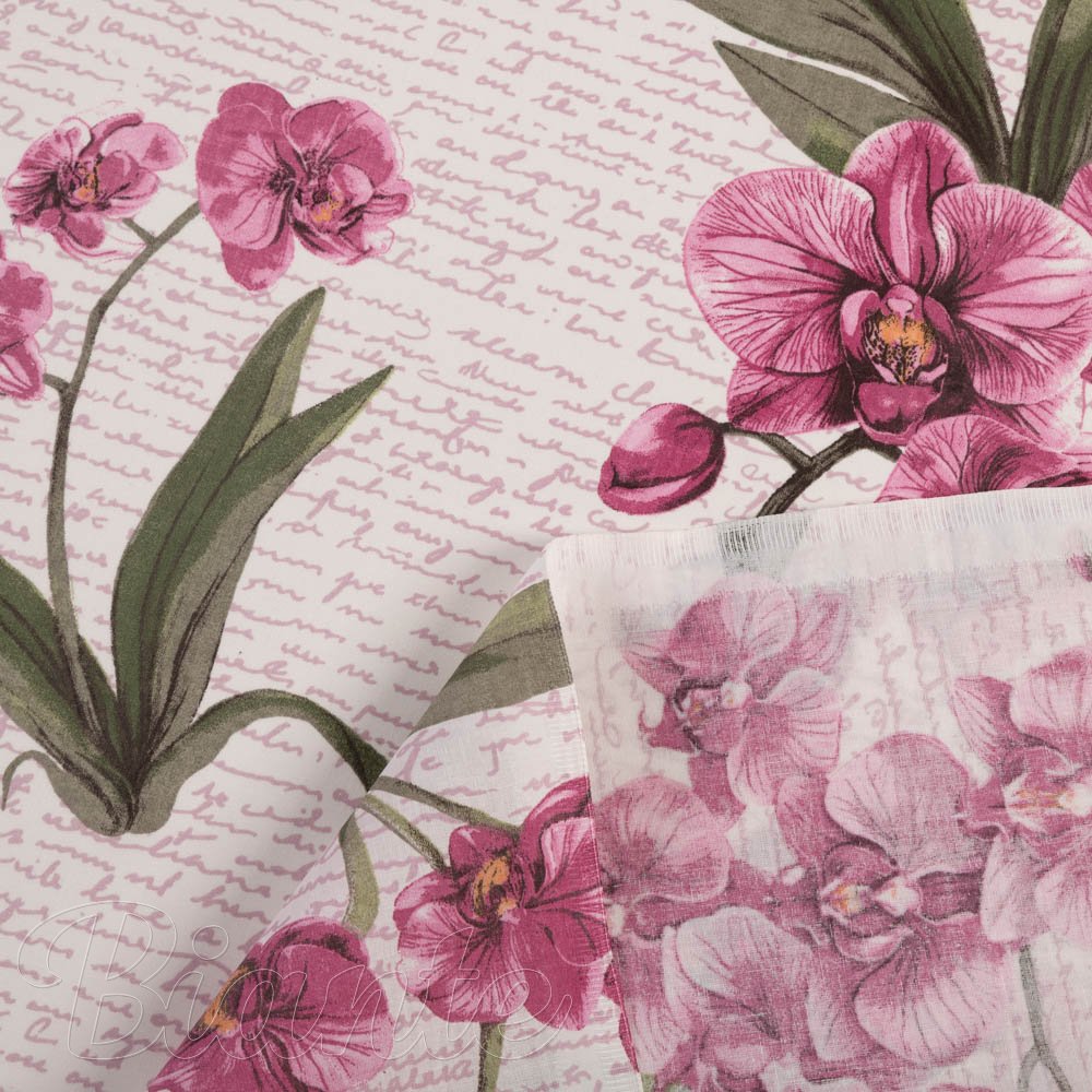 Bavlněná látka/plátno Sandra SA-635 Růžovofialové orchideje na bílém - šířka 160 cm - detail 4 - Biante.cz