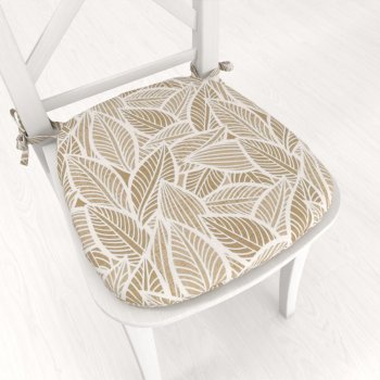 Oblý podsedák Leona LN-168 Bílé listy na světle hnědém - 39x37x3 cm - Biante.cz