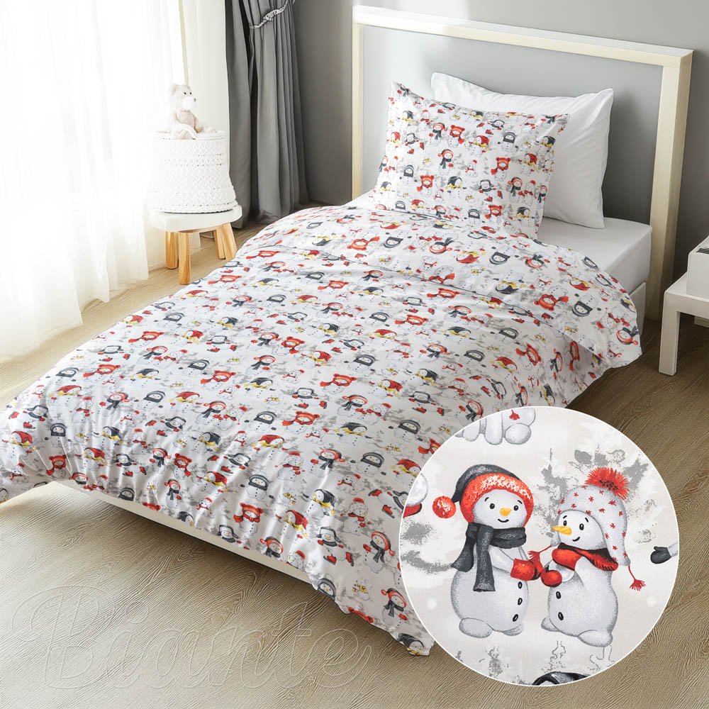Dětské bavlněné ložní povlečení Sandra SA-661 Sněhuláci na světle šedém - Biante.cz