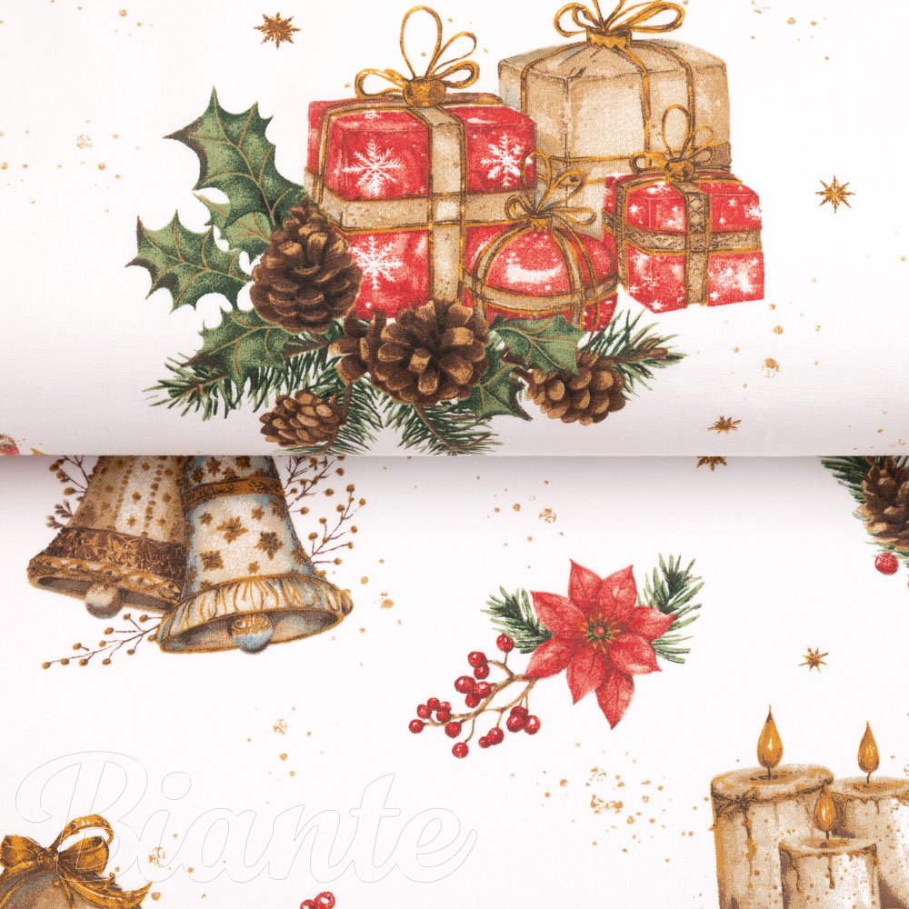 Vánoční bavlněná látka/plátno Sandra SA-515 Vánoční hvězdy a ozdoby na bílém - šířka 160 cm - detail 2 - Biante.cz