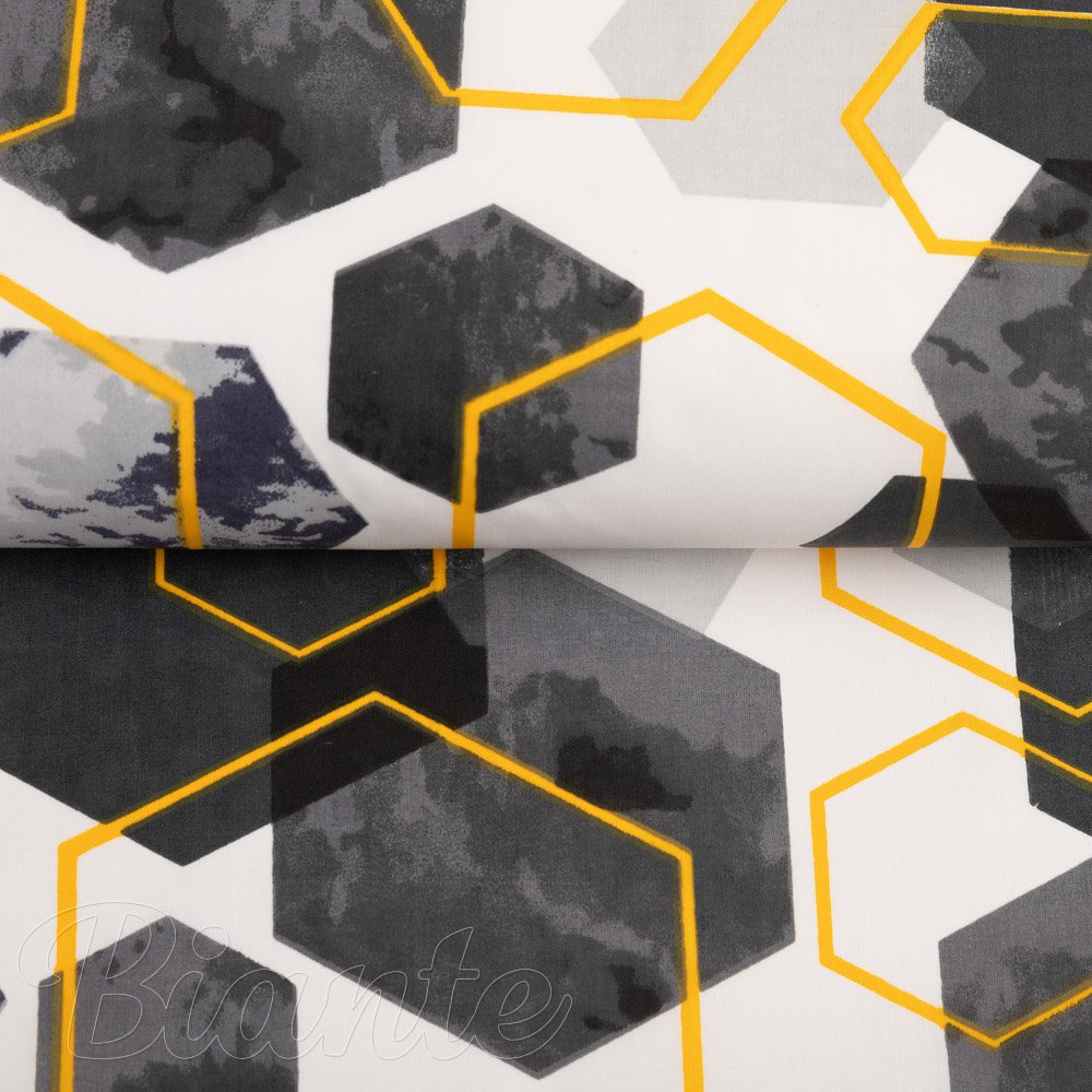 Bavlněná látka/plátno Sandra SA-568 Šedo-modrofialové mramorové hexagony na bílém - šířka 160 cm - detail 2 - Biante.cz