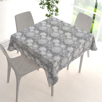 Dekorační čtvercový ubrus Terra TRA-006 Vyšívané bílé květy na zelenošedém - detail 1 - Biante.cz