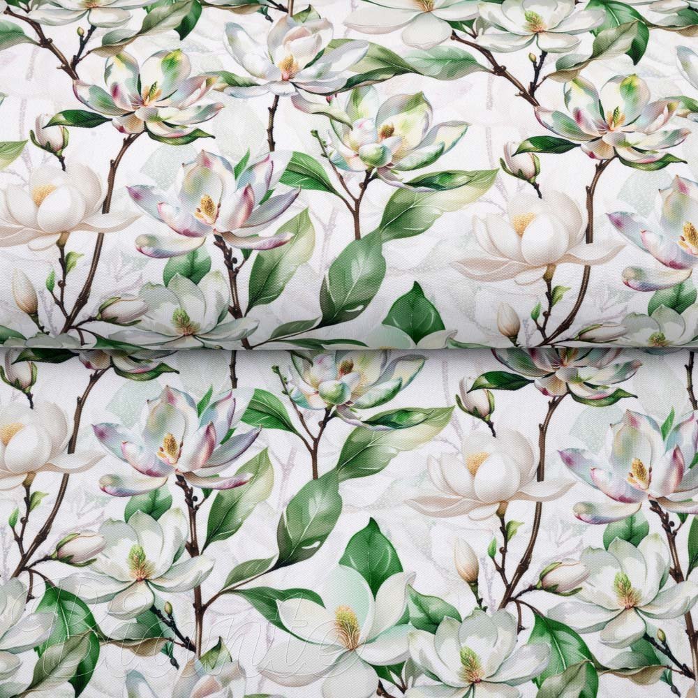 Teflonová látka na ubrusy TF-117 Květy magnolie na bílém - šířka 155 cm - detail 6 - Biante.cz