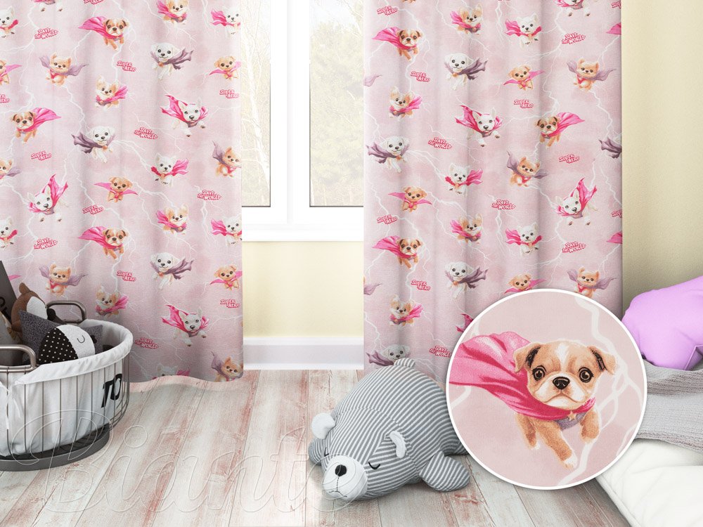 Dětský bavlněný závěs na míru Sandra SA-650 Psí superhrdinové na starorůžovém - Biante.cz