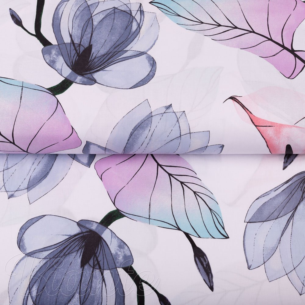 Bavlněná látka/plátno Sandra SA-333 Velké květy magnolie a kaly - šířka 160 cm - detail 2 - Biante.cz