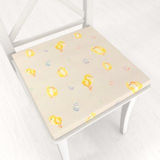 Teflonový čtvercový podsedák TF-074 Kuřátka a kraslice na béžovém - 38x38x3 cm - Biante.cz