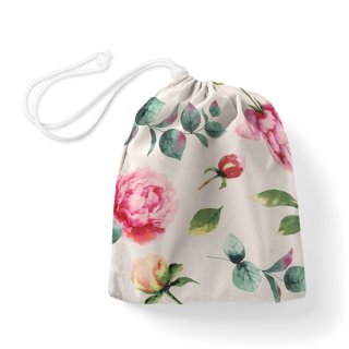 Bavlněný pytlík/sáček na přezůvky Sandra SA-715 Velké růžovočervené pivoňky na smetanovém - Biante.cz