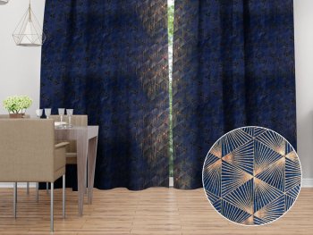 Sametový závěs na míru Isabela IBL-011 Rose Gold trojúhelníky na královsky modrém - Biante.cz