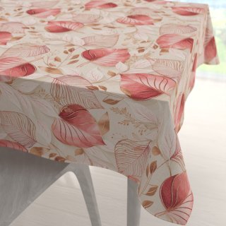 Velký dekorační čtvercový ubrus Leona LN-172 Růžovo-vínové listy na režném - Biante.cz