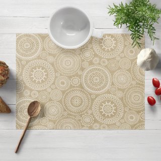 Dekoračné prestieranie na stôl Leona LN-170 Biele mandaly na režnom - Biante.sk Dekoračné prestieranie na stôl Leona LN-170 Biele mandaly na režnom - Biante.sk