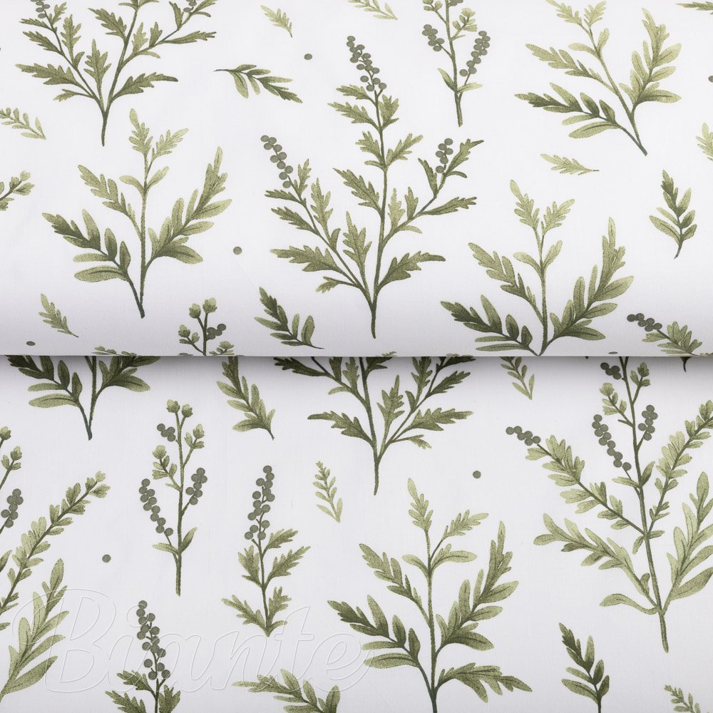 Bavlněná látka/plátno Sandra SA-718 Zelené natě bylinek na bílém - šířka 160 cm - detail 2 - Biante.cz