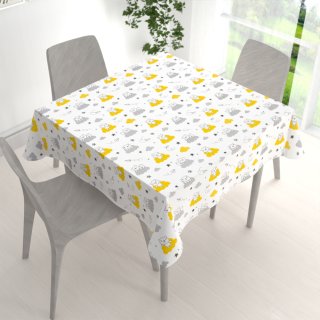 Dětský bavlněný čtvercový ubrus Sandra SA-725 Medvídci na žluto-šedých mráčcích na bílém - detail 1 - Biante.cz