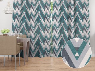 Sametový závěs na míru Tamara TMR-026 Zeleno-šedý designový cik-cak - Biante.cz