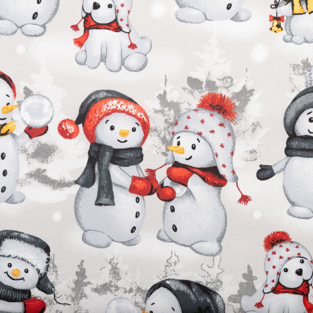 Vánoční bavlněná látka/plátno Sandra SA-661 Sněhuláci na světle šedém - šířka 160 cm - detail 5 - Biante.cz