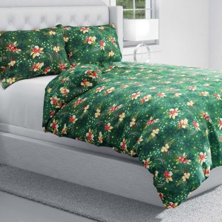 Bavlněné ložní povlečení Sandra SA-713 Vánoční cesmíny na zeleném - detail 1 - Biante.cz