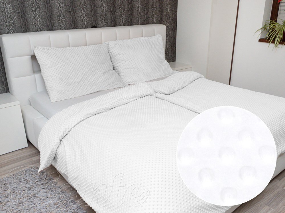 Hřejivé ložní povlečení Minky 3D puntíky MKP-033 Sněhově bílé - Biante.cz