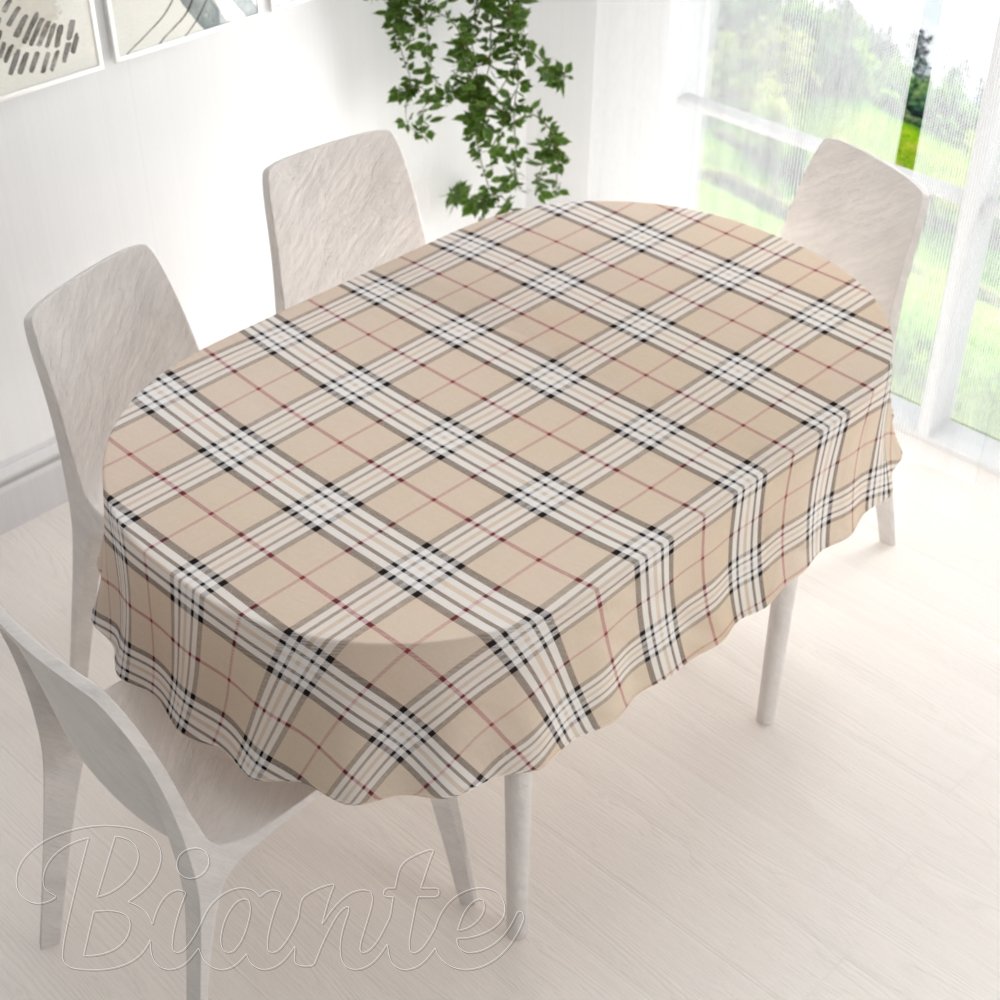 Bavlněný oválný ubrus Sandra SA-548 Černo-červeno-bílé káro na béžovém - detail 1 - Biante.cz