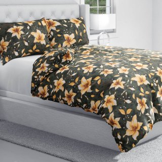Bavlněné ložní povlečení Sandra SA-736 Hnědooranžové květy vanilky na tmavě zeleném - detail 1 - Biante.cz