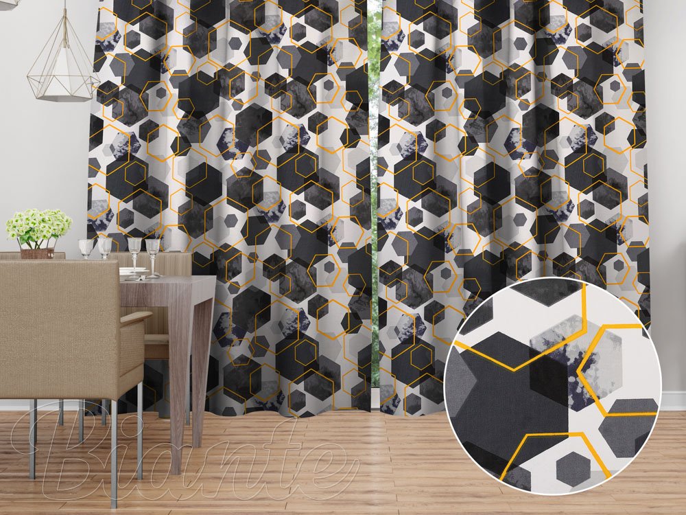 Bavlněný závěs na míru Sandra SA-568 Šedo-modrofialové mramorové hexagony na bílém - Biante.cz