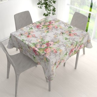 Bavlněný čtvercový ubrus Sandra SA-704 Malované růžovo-červené květy na šedém - detail 1 - Biante.cz Bavlněný čtvercový ubrus Sandra SA-704 Malované růžovo-červené květy na šedém - detail 1 - Biante.cz