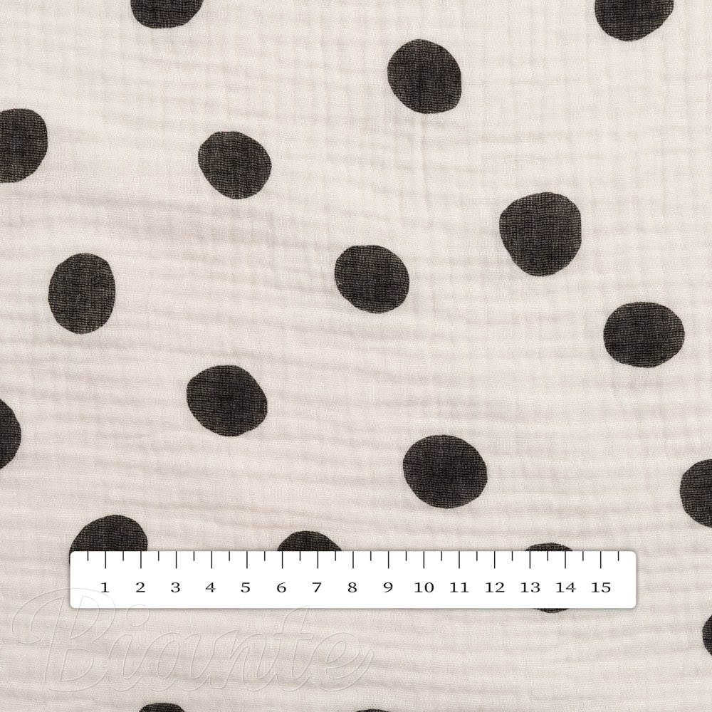 Mušelín dvojitá gázovina MSN-093 Čierne bodky na krémovo bielom - metráž šírka 140 cm - detail 5 - Biante.sk