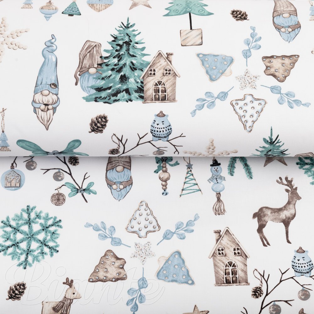 Bavlněná látka/plátno Sandra SA-662 Modro-zeleno-hnědý vánoční vzor - šířka 160 cm - detail 2 - Biante.cz