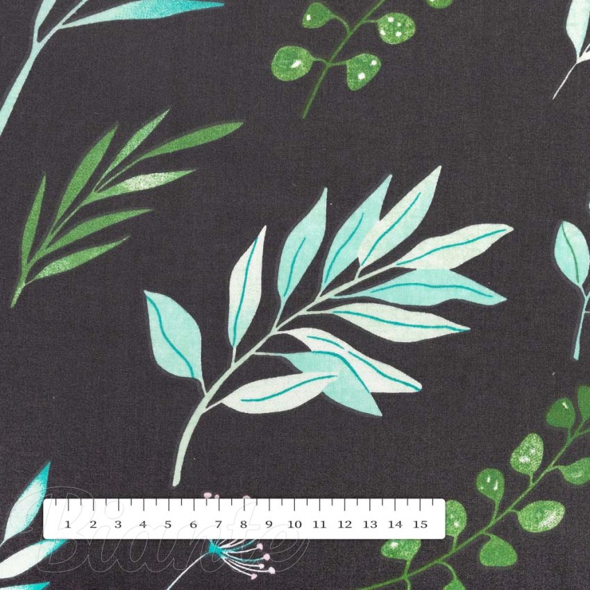 Bavlnená látka/plátno Sandra SA-556 Vetvičky s lístkami na čiernom - šírka 160 cm - detail 3 - Biante.sk
