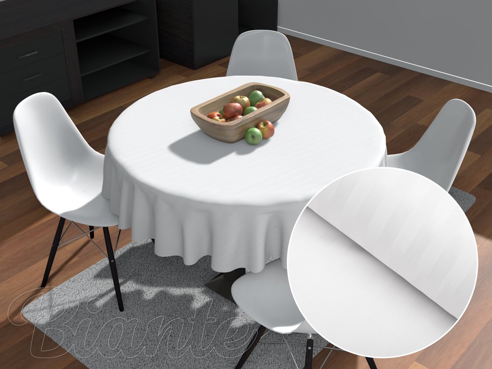 Velký damaškový kulatý ubrus Atlas Gradl DM-010 Bílý - proužky 1 cm - Biante.cz