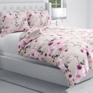 Bavlnené posteľné obliečky Sandra SA-494 Veľké ružové kvety na svetlo sivobéžovom - detail 1 - Biante.sk Bavlnené posteľné obliečky Sandra SA-494 Veľké ružové kvety na svetlo sivobéžovom - detail 1 - Biante.sk